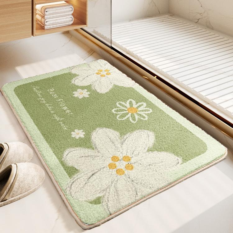 VIKAMA Ins Fresh Flowers Bathroom Carpet Bathroom Floor Mats Toilet Doorway Bedroom Non-Slip Bedside Footrest Home Decoration