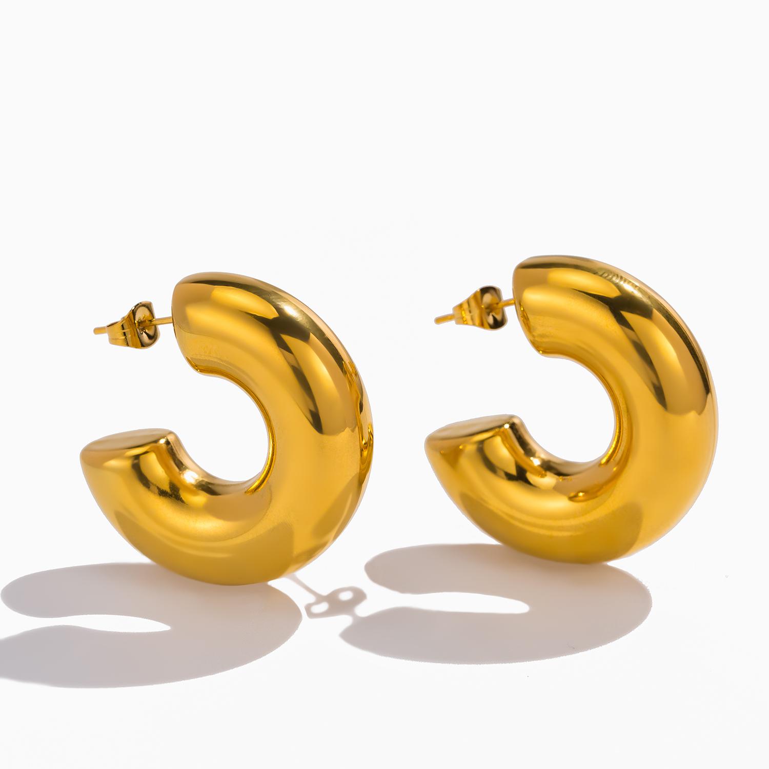 

Женские круглые серьги-кольца толщиной 10 мм, полые ювелирные изделия из нержавеющей стали на каждый день золотой