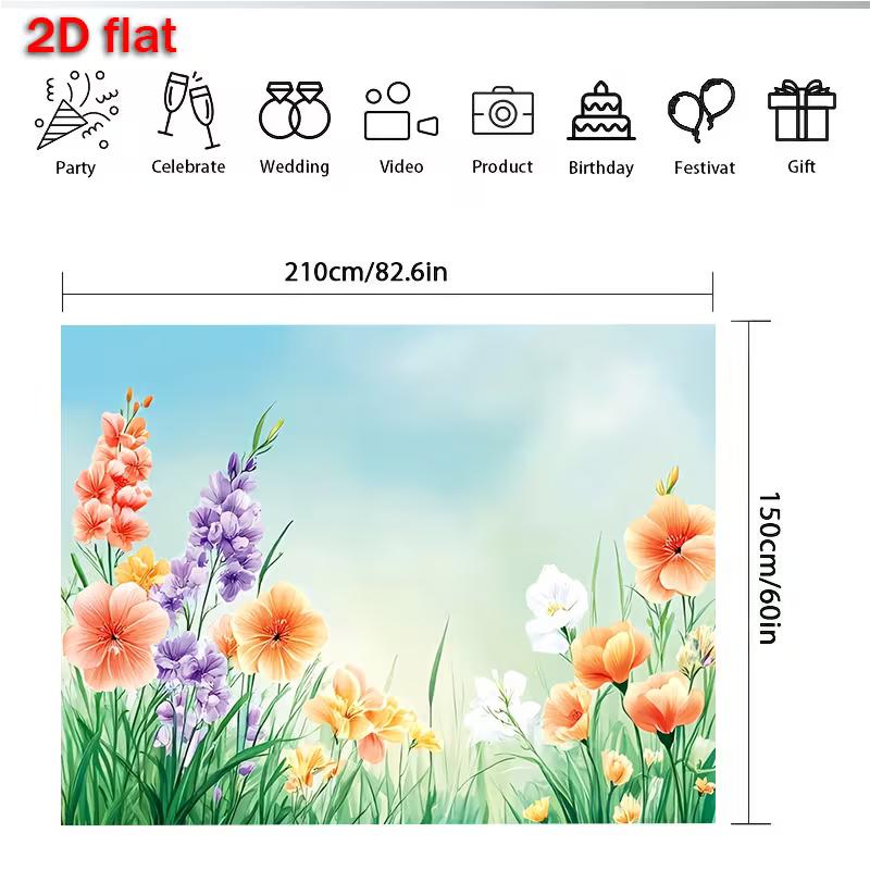 2D Flat Printing Watercolor Blooms with Light Blue Sky Backdrop