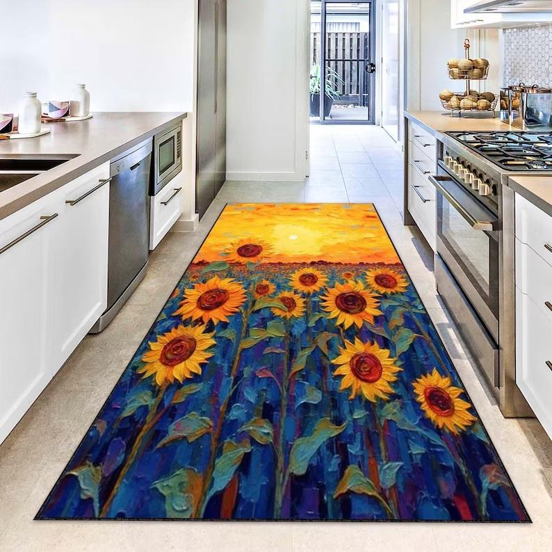 Herbst Sonnenblumen Serie Läufer Teppich Küche Schlafzimmer Nachttisch Teppich Retro Blumen Bodenmatte Heimdekoration