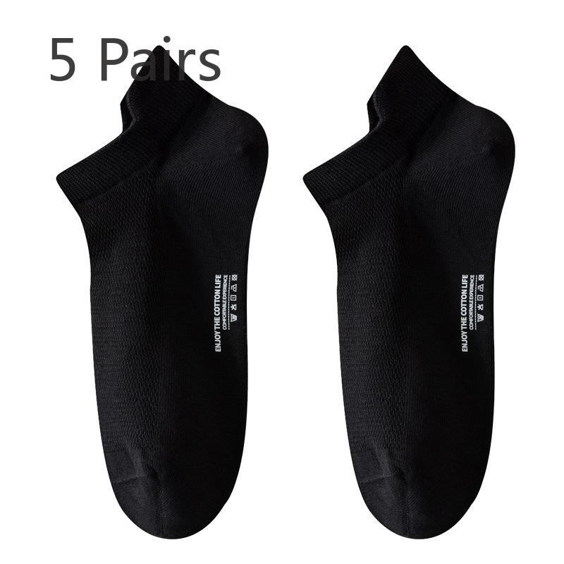 

5 пар мужских летних тонких хлопковых носков-лодочек чистого цвета с защитой от запаха и пота без косточек 5 Pairs чёрный