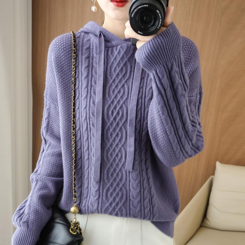 Women Knitted Hoodie Sweater MODERN NEW SAGA Winter Thick Knitted Pullover Sweatshirt Autumn Cashmere Wool Sweaters Female Jumper