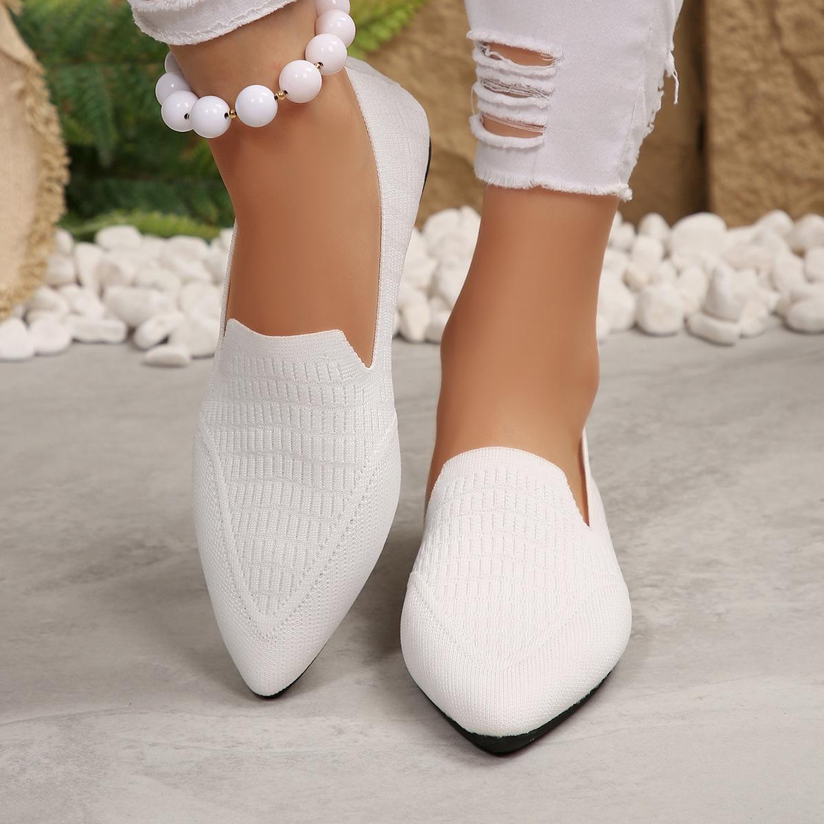 Большие Остроносые Летающие Тканые Одинарные Туфли Повседневные Однотонные Женские Туфли 36