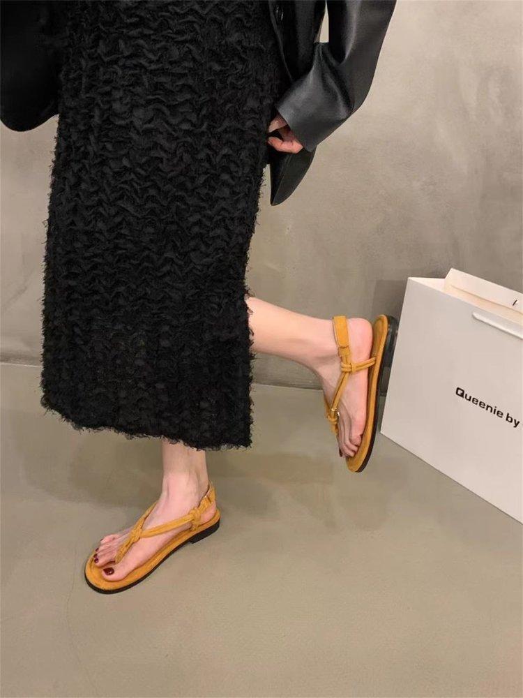 

Retro beach sandals 2025 Korean version of summer vacation casual outer wear flat slippers simple fashion toe sandals 35 жёлтый