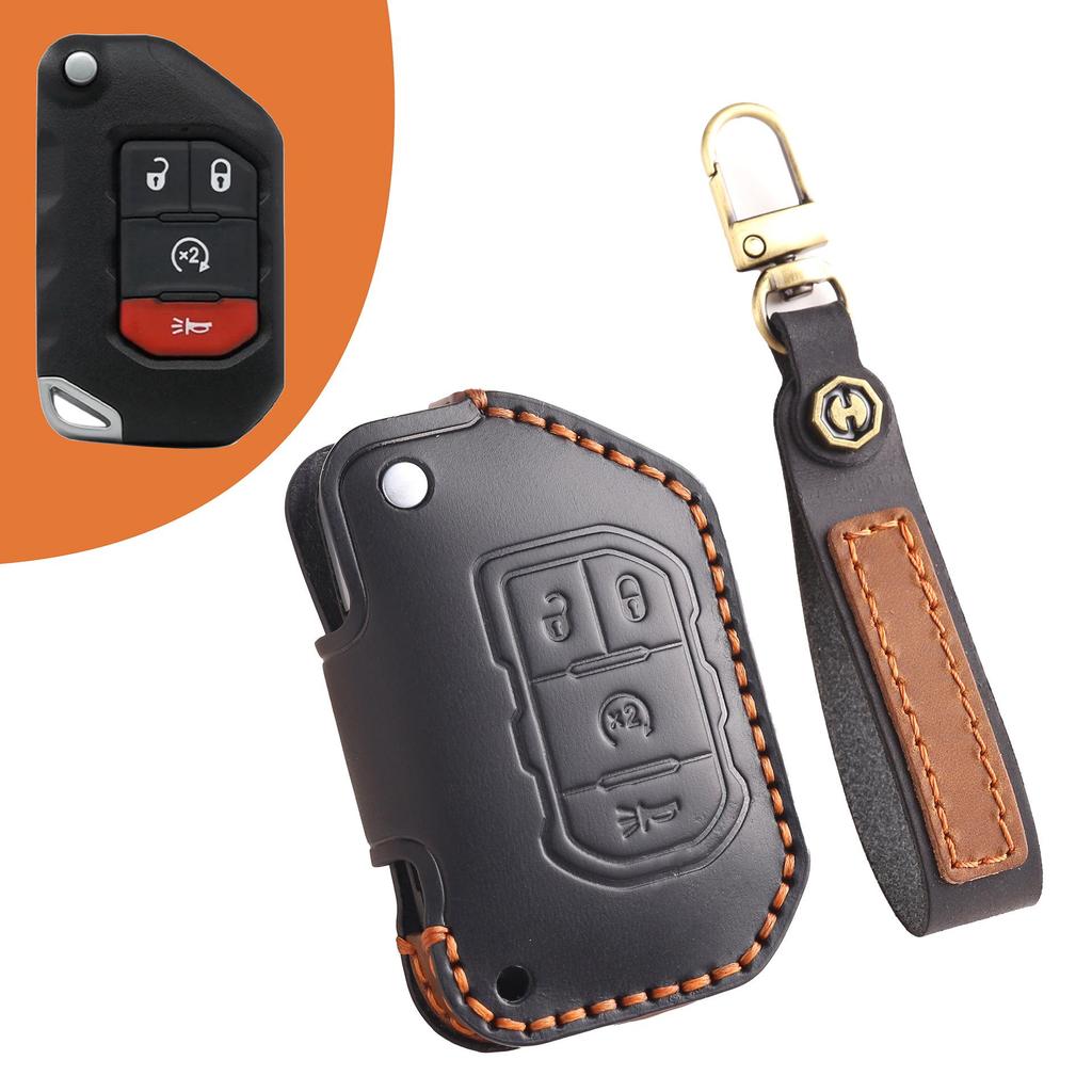 Leather Key Cover for Jeep Wrangler & Gladiator 24 Models - Men's Off-Road Accessory