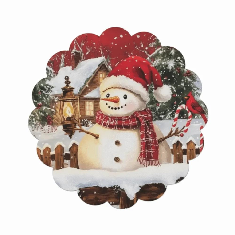 2Pcs New Round Christmas Placemats Polyester Non-Slip Christmas Table Mats Xmas Placemat New Year Party Ornament