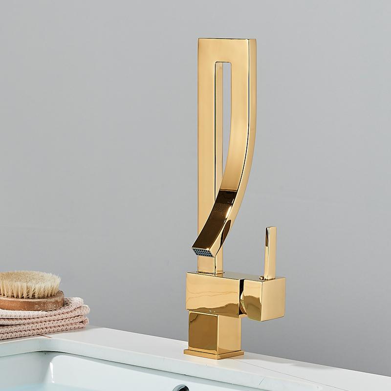 

Bathroom Basin Faucet Brass Deck Mounted Mixer Taps Single Handle Single Hole Hot Cold Water Mixers Tap золотистый