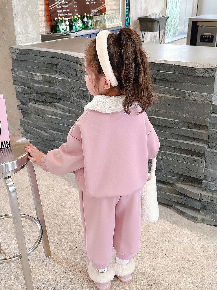 2025 New Style Baby Girls' Fleece-Lined Cartoon Outfit - Thickened Autumn/Winter Fashion