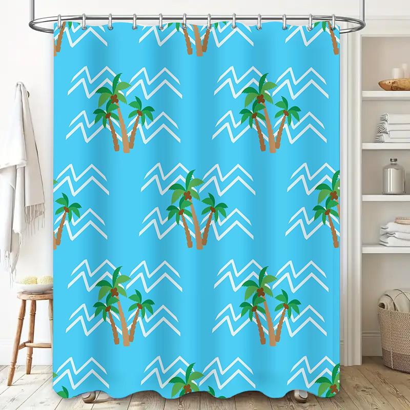 Sommer Strand Palme Blau Duschvorhang Wasserdicht Polyester Anpassbar Dekorative Badematte