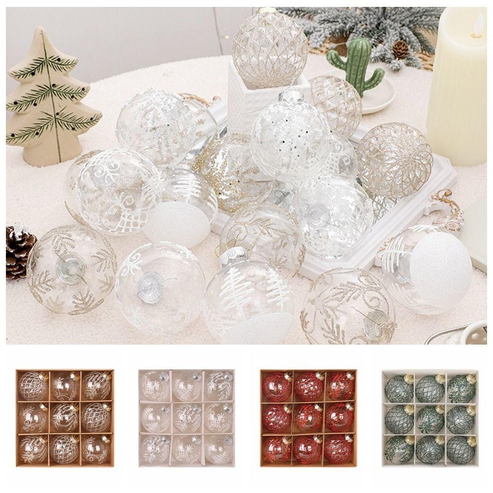 9pcs Transparent Painted Christmas Balls Ornament PET Christmas Tree Pendant Home Xmas Decor