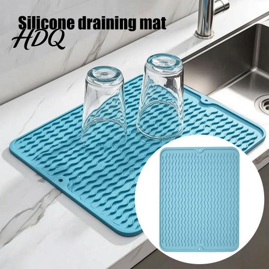 Durable Kitchen Drying Mat Silicone Dish Mat Heat Resistant Counter Heatproof Table Trivet Waterproof Placemat Utensil Drainer for Dining Table,