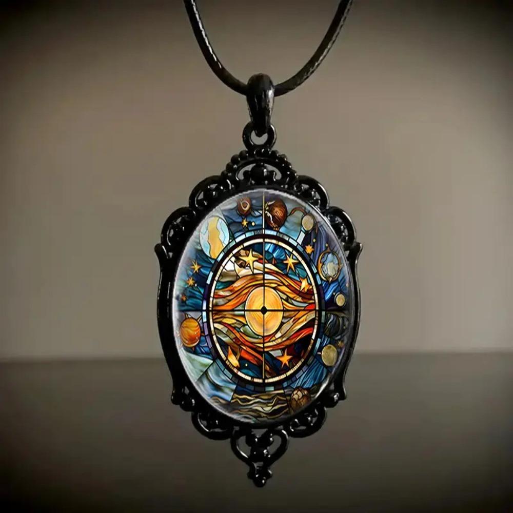 Vintage Gothic Glass Pendant Necklace Sun Moon Style Charm Necklace  Jewelry Accessories
