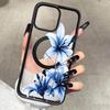 Blue Lily Whisper Transparent Magnetic Phone Case for Samsung Galaxy S25 S24 S23 S22 Ultra Plus S26 FE for Wireless Charge Cover