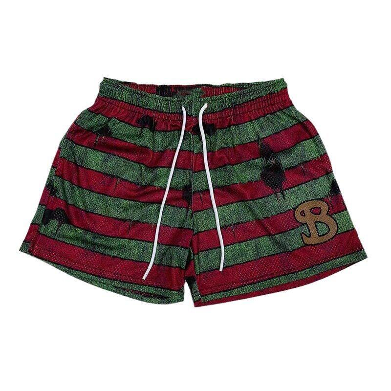 American Bktsqd Basketball Shorts Fashion Male Retro Trendy Mesh Quick-Dry Casual below the Knee Short-Length Pants Striped Red and Green XXXL