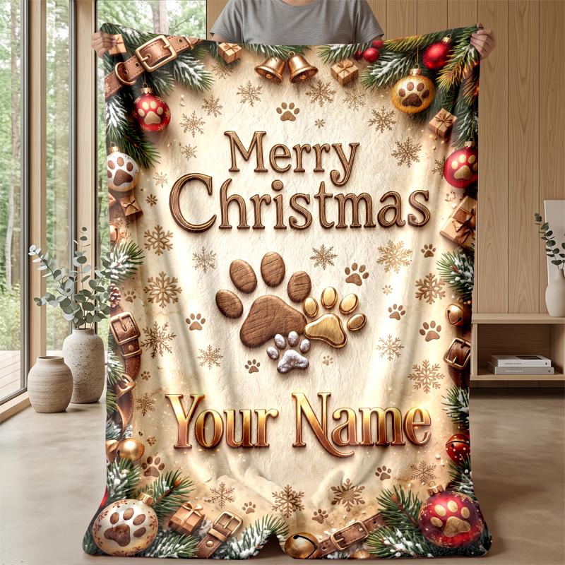 Christmas Custom Name Printed Flannel Blanket Warm Comfort Bed Throw Home Decor Holiday Gift