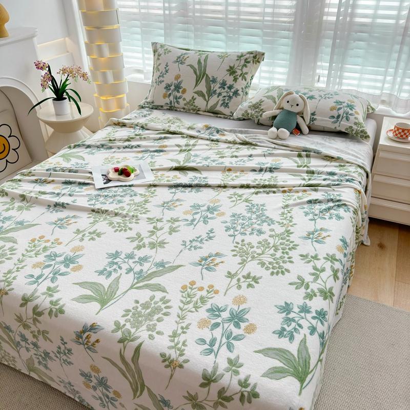 3Pcs Botanical Floral Style Bed Sheet Set Flannel Bed Sheets for Fall and Winter Luxury Super Soft Cozy Queen Size Bedding Set