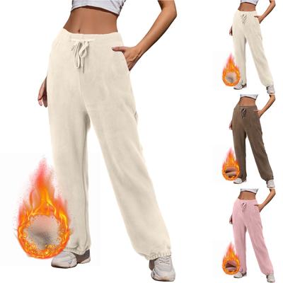 Women  Elastic High Waist Pant Casual Active  Fit Wide Leg Long Pants Trousers With Pockets