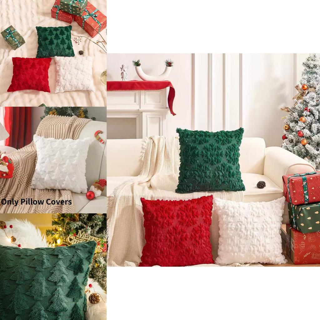 Cozy Christmas Holiday Pillow Cover Snowflake Christmas Tree Design For Home Dcor