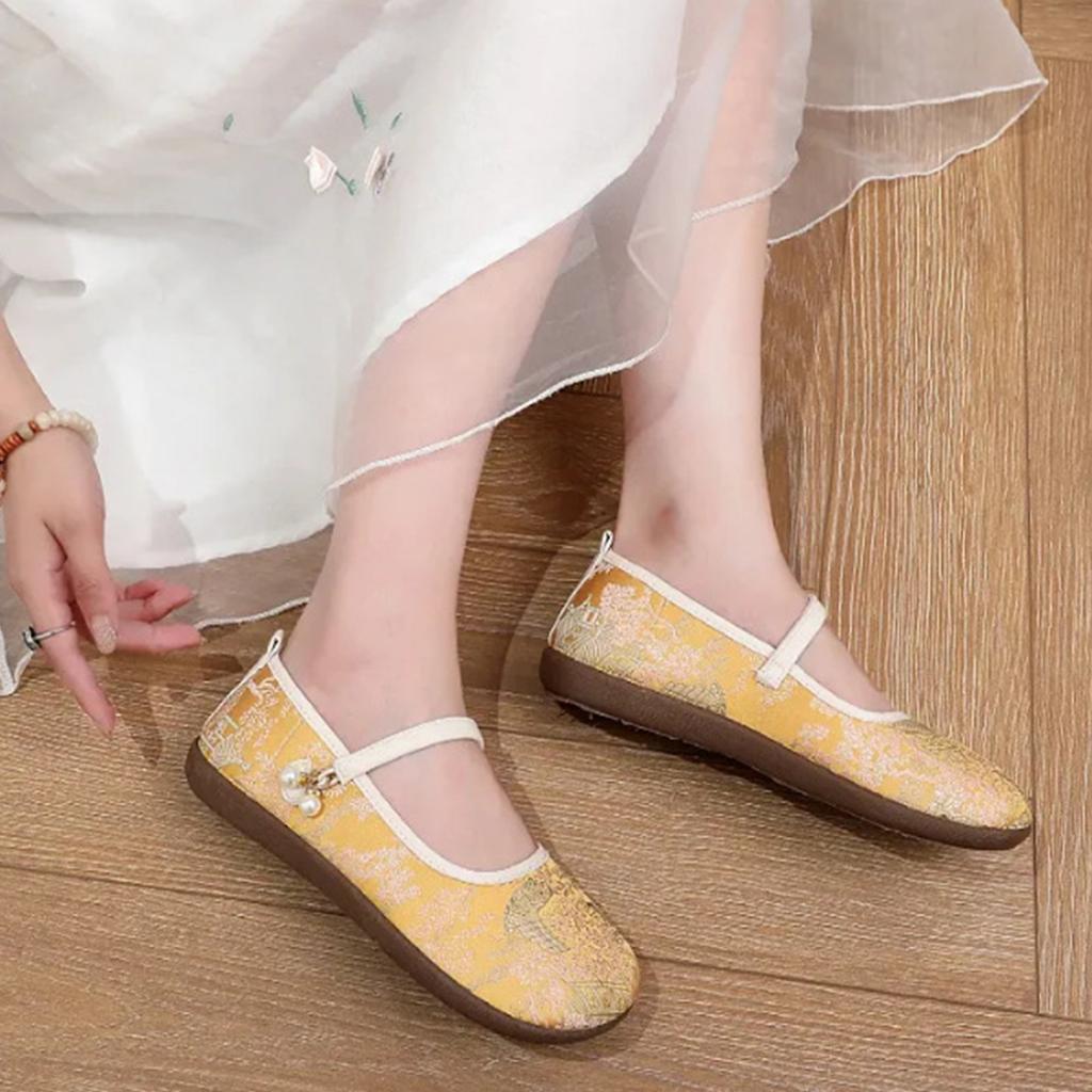Women Flat Mary Jane Shoes Summer Traditional Style Comfortable Slip-On Casual Loafers with Adjustable Strap Suitable for Daily Wear
