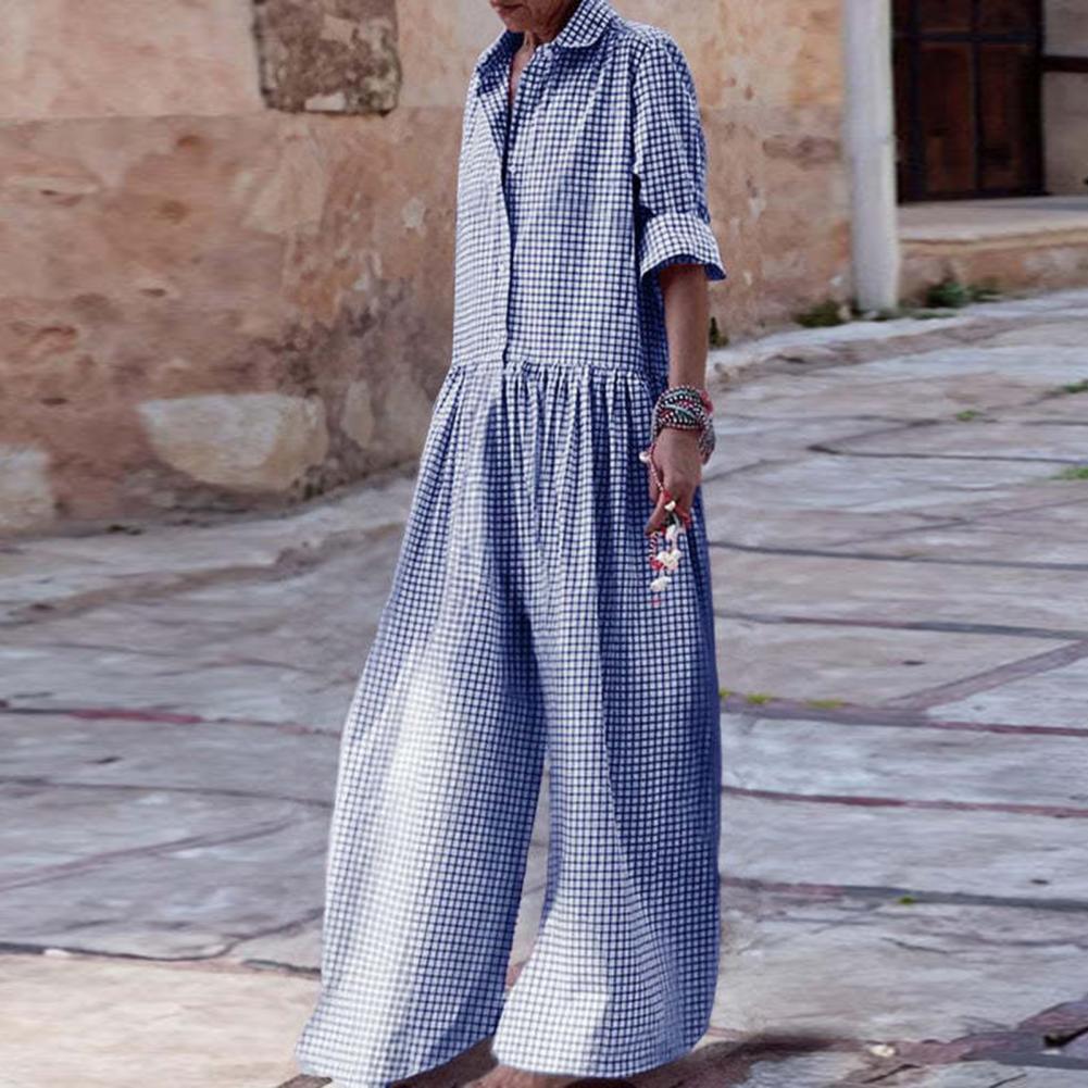 Tuta Lunga Estiva Cotone Lino Casual Tute Donna Strisce Ampia Maxi Tuta Abbigliamento Vacanze per Donne