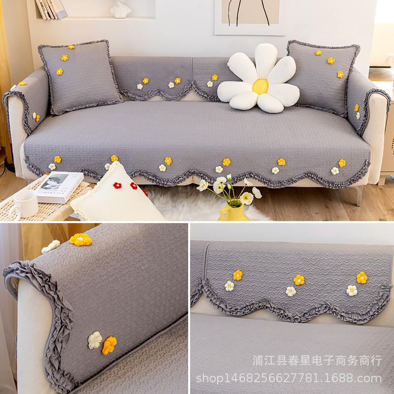 Korean Pastoral Pure Cotton Sofa Cushion, Universal In All Seasons, Non-Slip And Breathable Living Room Sofa Cover, Cover Cloth, And Retail