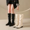 Thick heel pleated stack long tube knight boots women's new spring and autumn 2025 western thin medium tube long boots tide