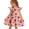 Girls Halloween Dress with Ruffled Hem and Sleeves - Casual Round Neck Toddler Dress for Fall Party