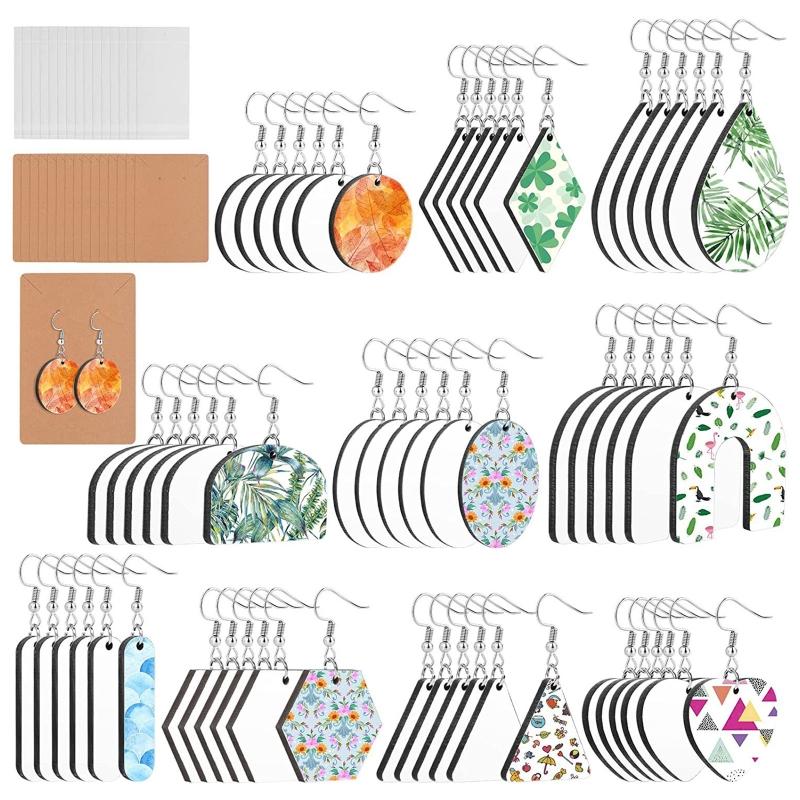 Sublimation Earrings with Cardboard Double Sided Heat Transfer Love Heart Water Drops Round Various Shapes Earrings