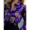 Elegant Intellectual Women's Satin Floral Print Shirt | Soft & Smooth O-Neck Long-Sleeve Button Formal Top for Spring