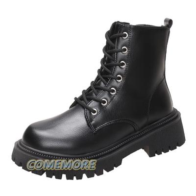 Bottines Classiques pour Femmes Automne Hiver Plateforme à Lacets Chaussures Femme Botte de Chevalier pour Femmes Noir Mode Bout Rond Confortable