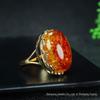 Amber Flower Inlaid Beeswax Ring - Elegant Yellow for Birthday or Girlfriend Gift