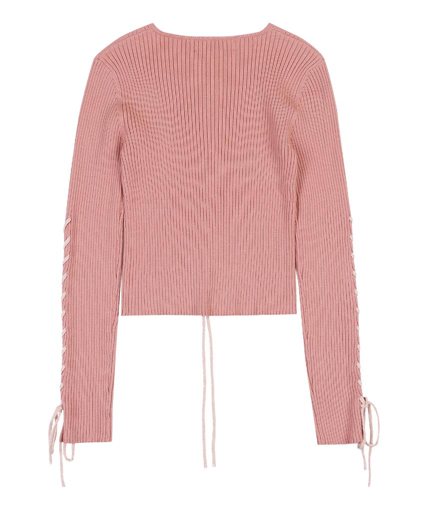 DELICCENT Lace-Up Slim Fit Pullover [Indie Pink]