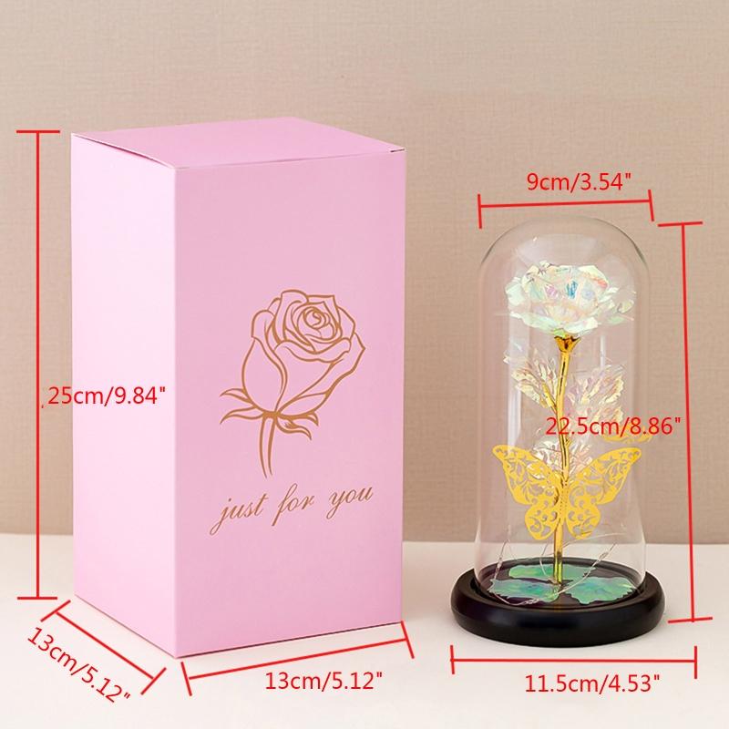 Forever Flower Gold Foil Rose Flowers In Glass Dome with LED Light Valentine's Day Gift Mother's Day Wedding Anniversary X3UC