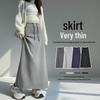 Women's Gray High Waist A-line Midi Skirt - Autumn Sporty Style with Straight Slit and Draping