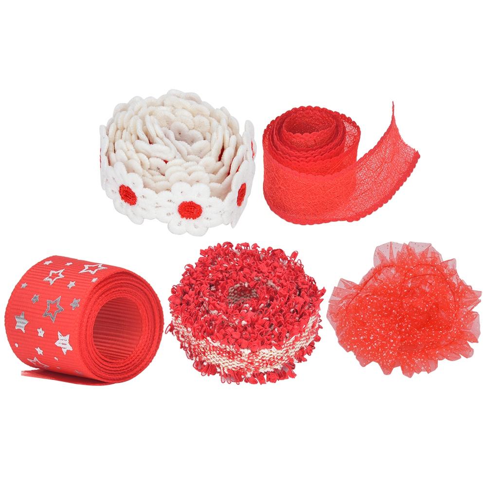 4 Yards Red Printing Polyester Lace Accessories  Gift Wrapping Tape Christmas Tie Ribbon Festival