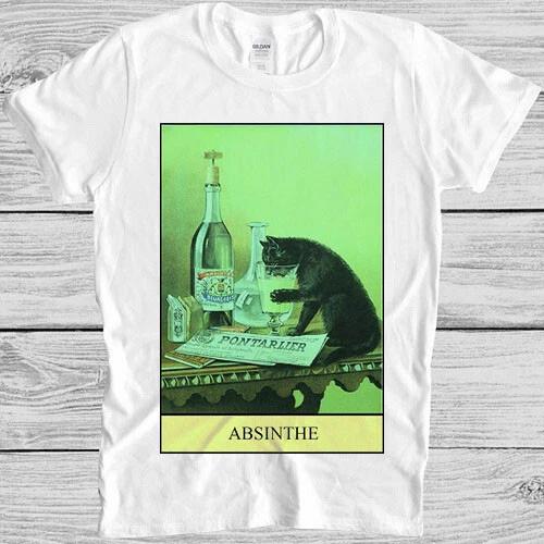 Black Cat Fortune Reading Absinthe Funny Meme Gift Tee T Shirt M1168 XS