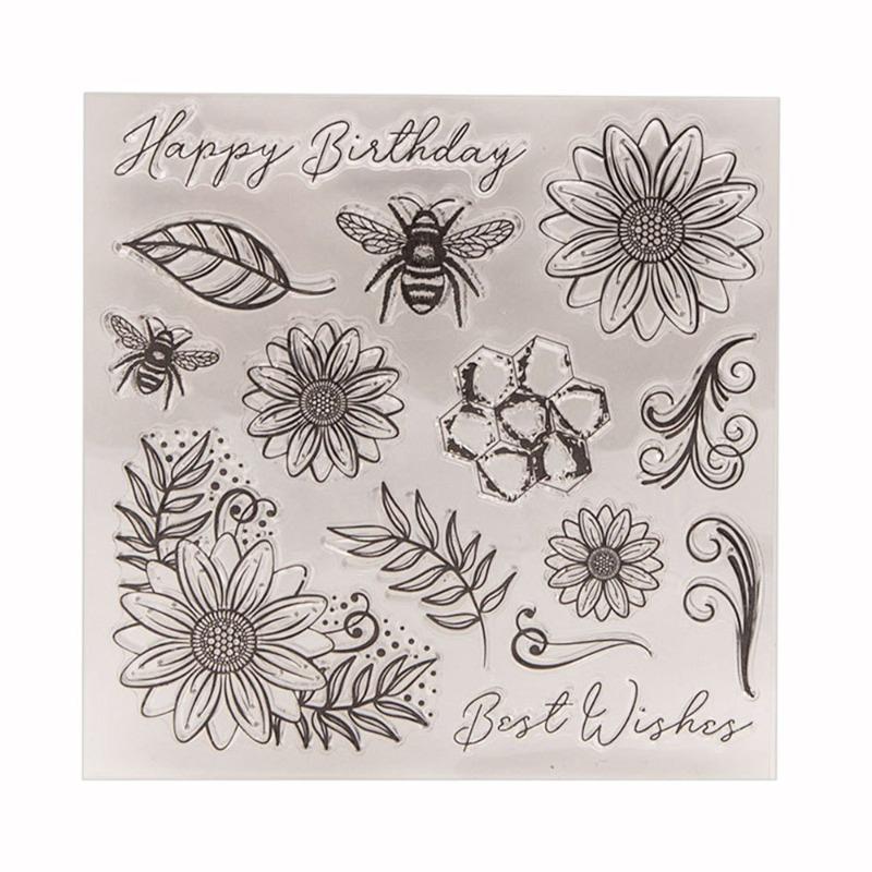 Bee Happy Clear Stamp Silicone Stamp Cards Greeting Words Pattern for Holiday Card Making Decoration and DIY Scrapbooking