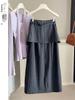 High-Waisted Striped Half-Skirt Suit for Women - New Spring/Summer Slim Fit with Back Flap, Mid-Length.