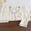 Summer Women's Three-Piece Pajama Set: Cardigan, Short Sleeve Top, Shorts, and Long Pants - Lightweight and Cute for Home or Outdoor Wear
