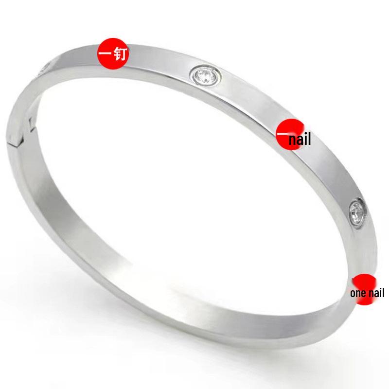 Rose Gold Titanium Steel Bracelet for Women: Light Luxury, Diamond Inlaid, Non-Fading, Fashionable, High-End European and American Style.