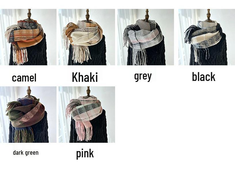 Women's High-End Plaid Tassel Shawl - Imitation Cashmere, Thickened & Warm for Autumn/Winter
