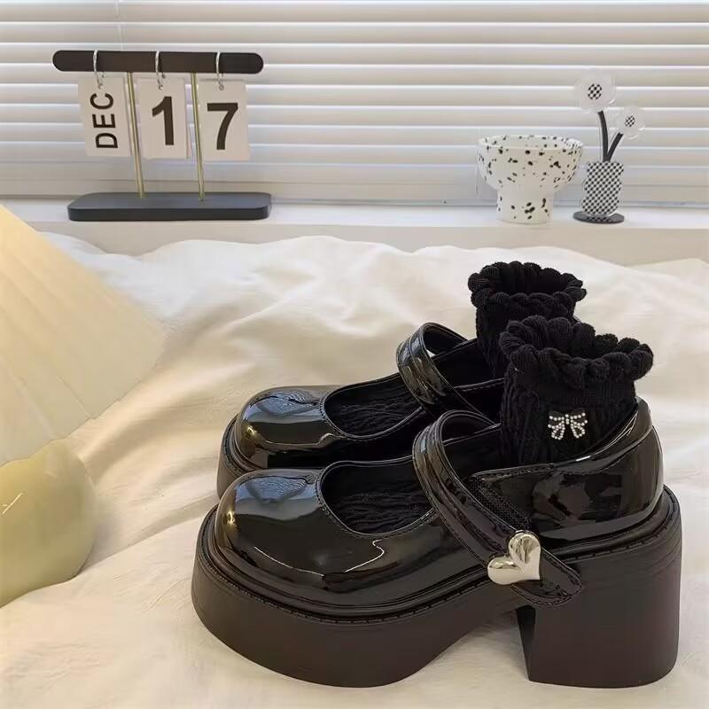 

Маленькі шкіряні черевики на платформі Мері Джейн, жіночі весняні нові туфлі в британському стилі, ретро, ​​кругла голова, товстий каблук і високі підбори Французькі одномісні туфлі 40 чорний