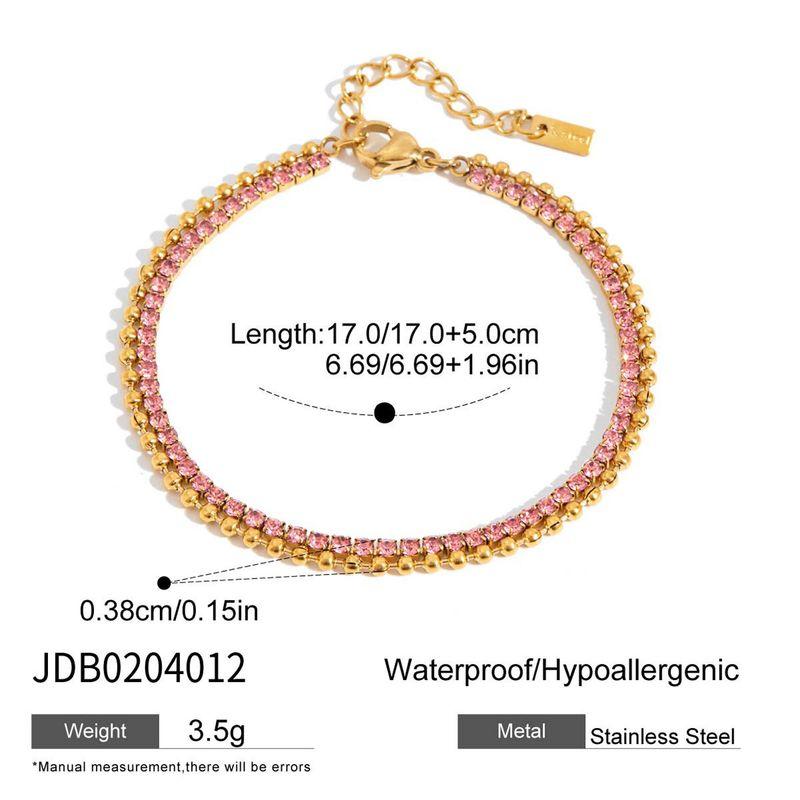 and American Style Versatile Stackable Bracelets for Women, Light Luxury Niche Exquisite 18K Gold-Plated Pink Zircon Titanium Steel Non-Fading Jewelry