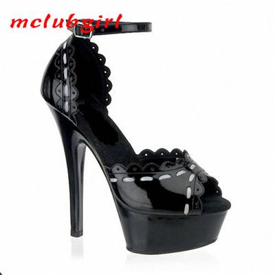 Women's Shoes Summer Lotus Leaf Lace High Heels Slim Heels Wrist Strap Heel Dance Shoes 15cm Heel 5cm Platform YKC
