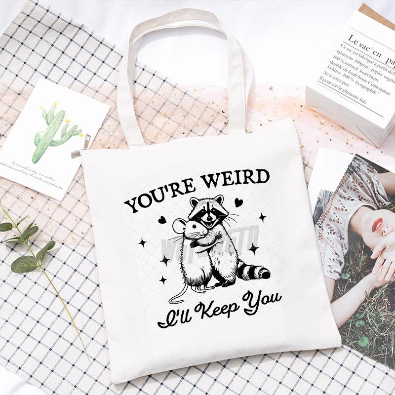 Canvas Bag Niche Cartoon Raccoon Tote Bag Commuter Portable Student Women'S Fashion Shoulder Bag