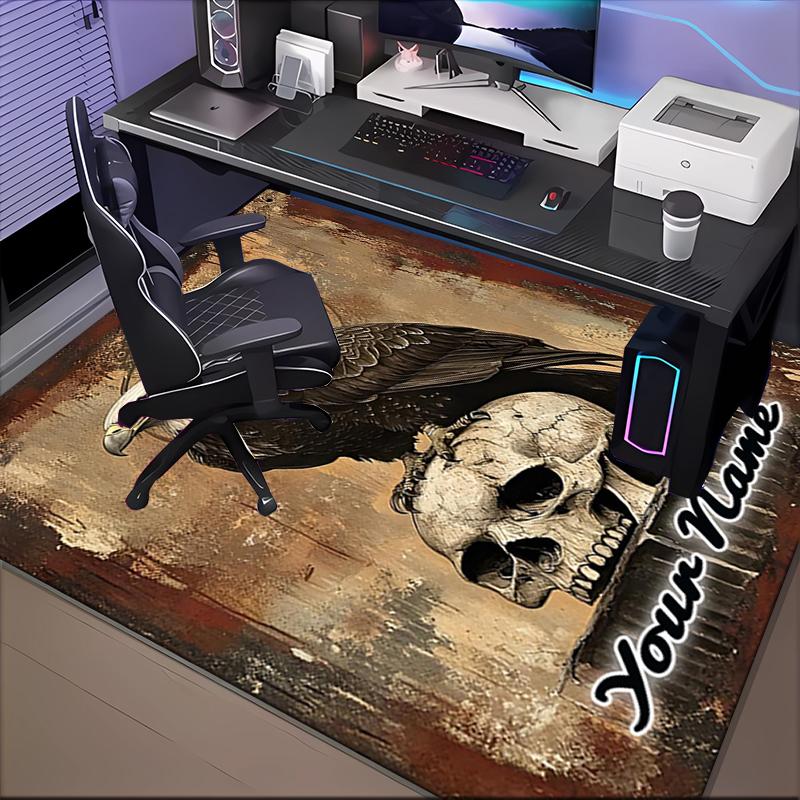 1PC Custom Name Eagle Perched On Skull Artwork. Theme Floor Mat Ideal for Living Room, Game Rooms, Office, Bedroom,Floor Mat Playful Design