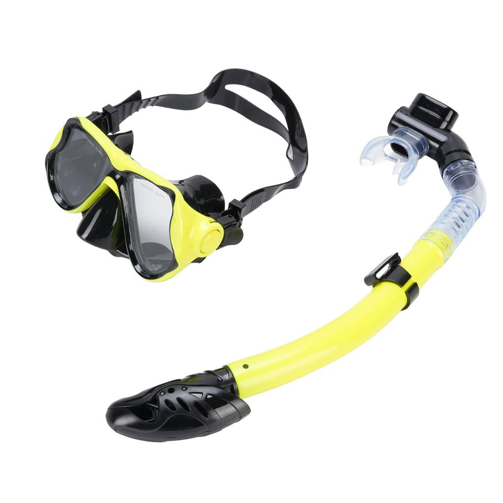 Adult Snorkel Set Wide View High Definition Tempered Glass Lens Diving Goggles and Full Dry Snorkel