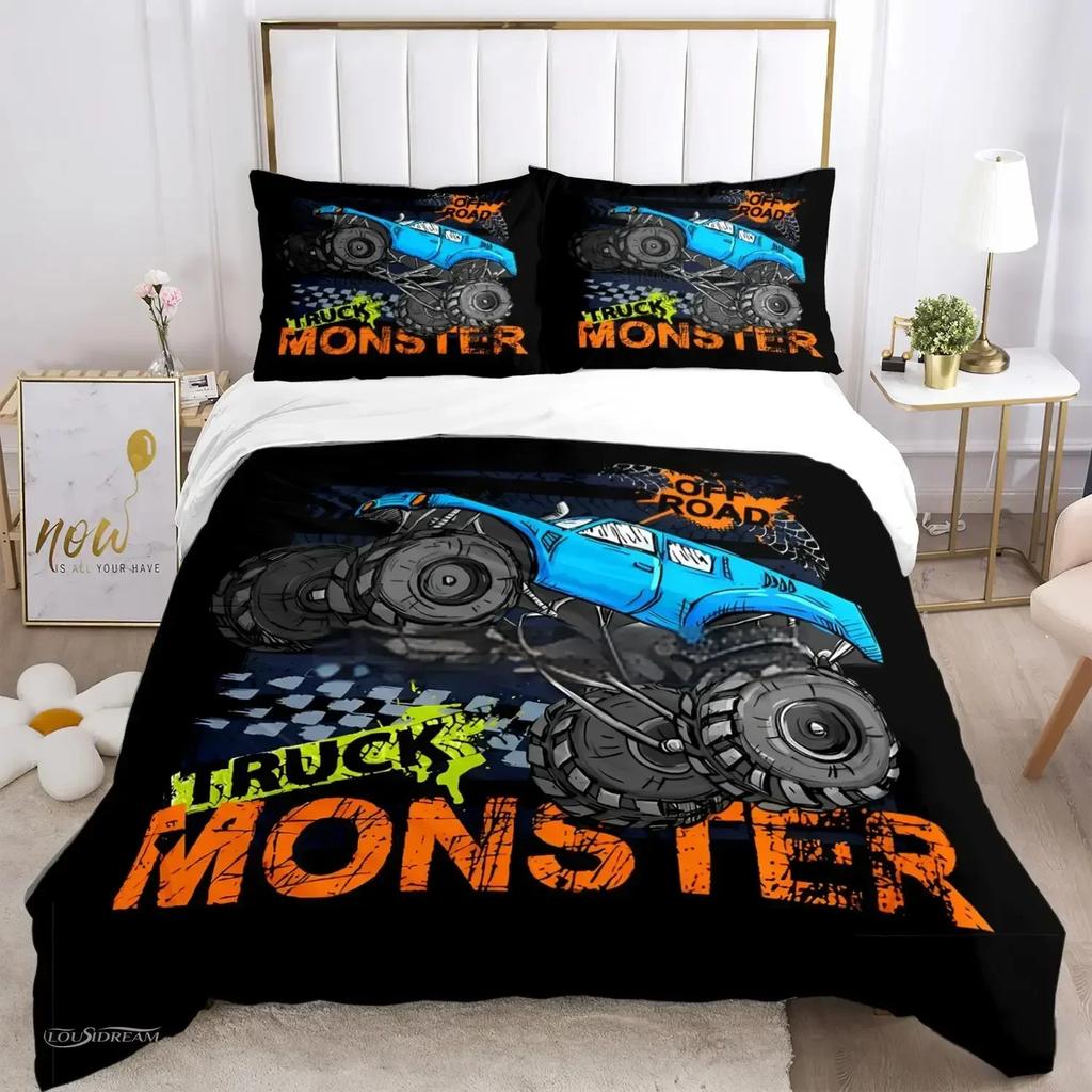 Cartoon Monster Truck All Season Duvet Cover Comforter Bedding Sets Soft Quilt Cover And Pillowcases Singledoublequeenking