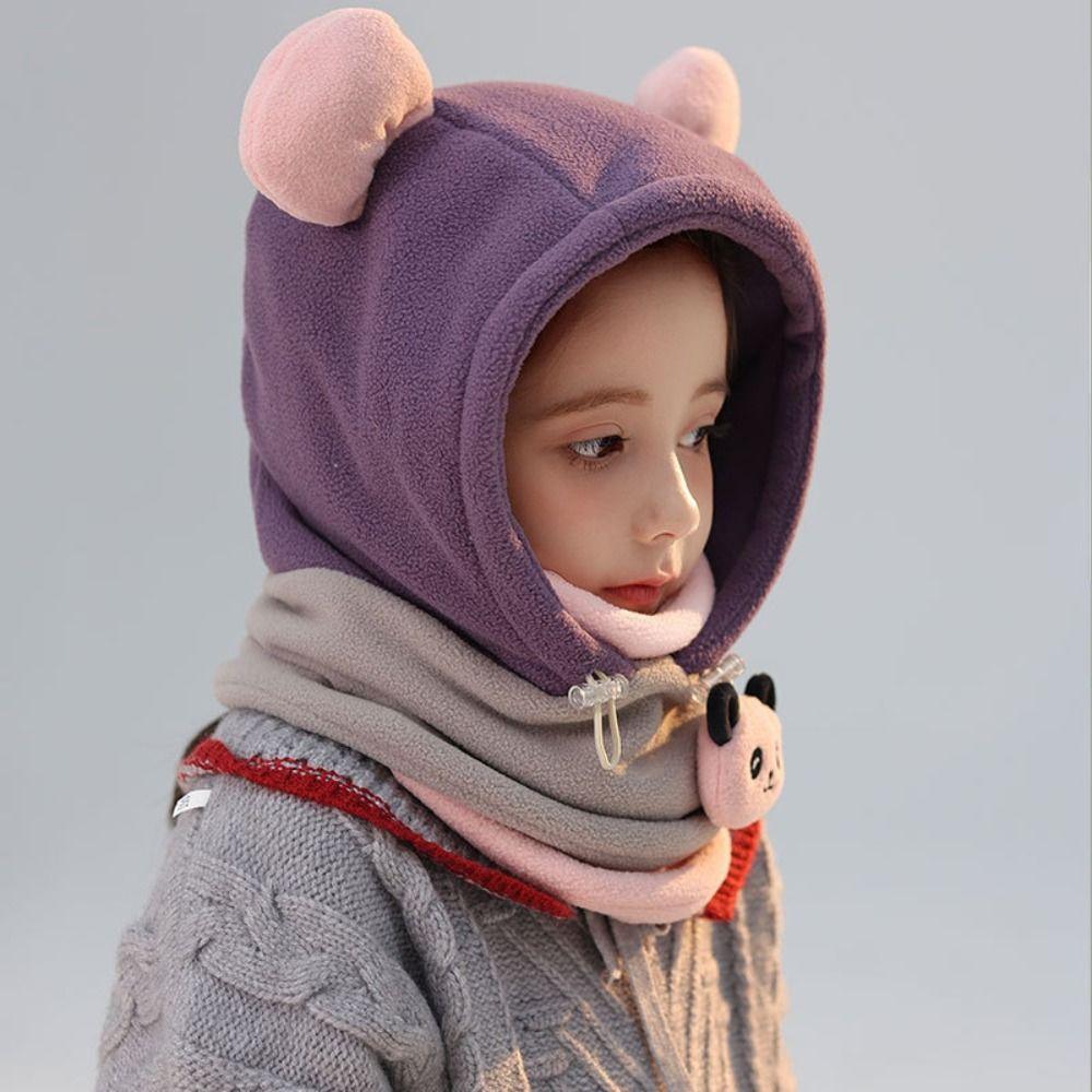 Warm Drawstring Bear Ear Hat Soft Panda Neckerchief Panda Plush Scarf with Face Mask  Streetwear