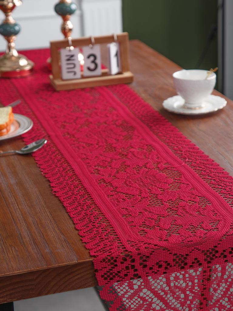 Red Lace Table Cloth Runner for Wedding Banquet Decorations, Christmas Party Table Decor, Red, 13 X 59 Inch